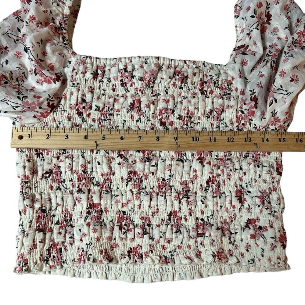 American Eagle Puff Square Neck Ruched Floral Crop Cottagecore Size Large - Picture 8 of 16